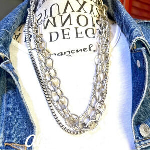 Silver chunky statement layered overlapped necklace